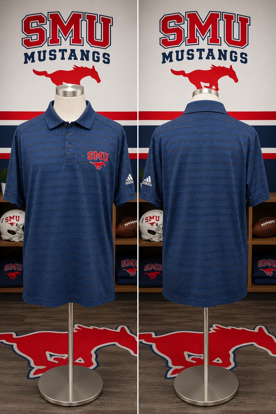 Adidas SMU Mustangs ClimaLite Blue Striped Performance Polo Shirt Men’s XL